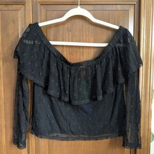 H&M Black Sheer Ruffle Blouse